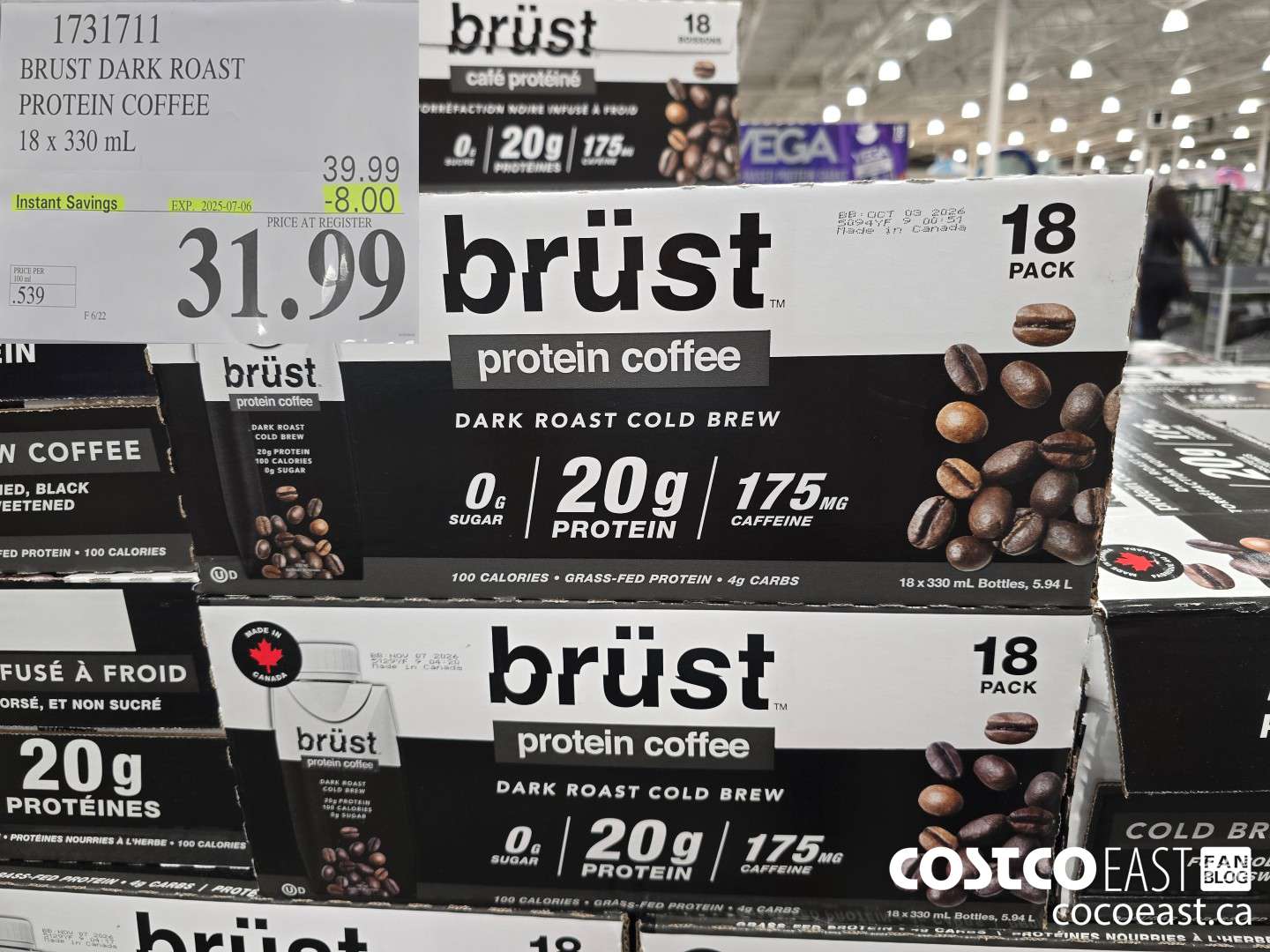 1731711 BRUST DARK ROAST PROTEIN COFFEE 18 x 330 mL ($8.00 INSTANT SAVINGS EXPIRES ON 2025-07-06) $31.99