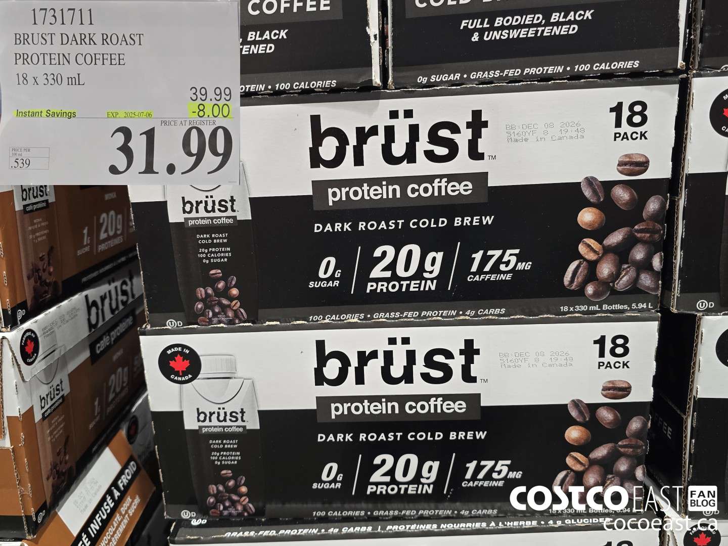 1731711 BRUST DARK ROAST PROTEIN COFFEE 18 x 330 mL ($8.00 INSTANT SAVINGS EXPIRES ON 2025-07-06) $31.99