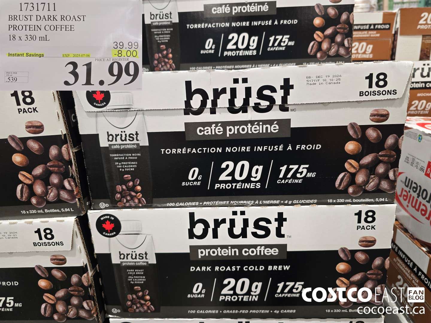 1731711 BRUST DARK ROAST PROTEIN COFFEE 18 x 330 mL ($8.00 INSTANT SAVINGS EXPIRES ON 2025-07-06) $31.99