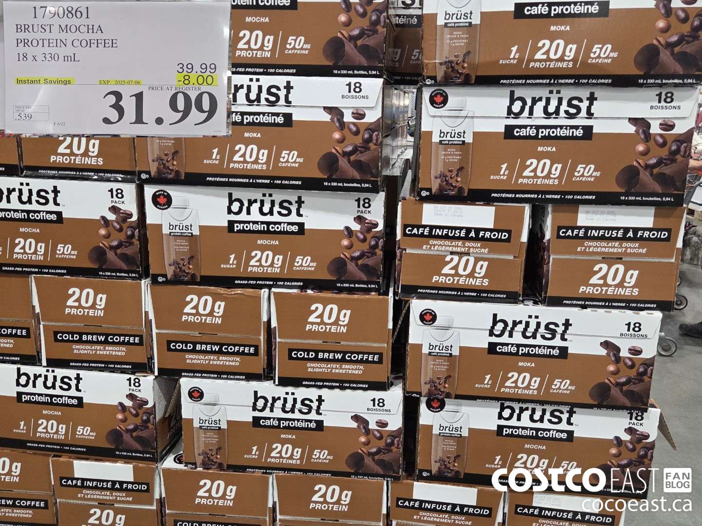 1790861 BRUST MOCHA PROTEIN COFFEE 18 x 330 mL ($8.00 INSTANT SAVINGS EXPIRES ON 2025-07-06) $31.99
