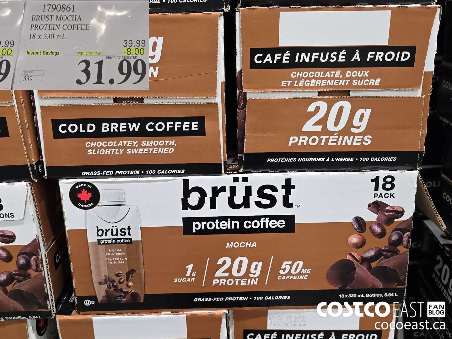 1790861 BRUST MOCHA PROTEIN COFFEE 18 x 330 mL ($8.00 INSTANT SAVINGS EXPIRES ON 2025-07-06) $31.99
