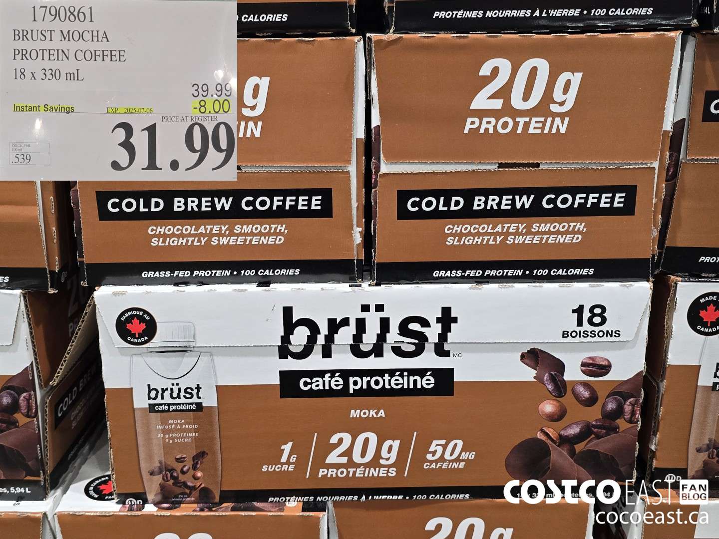 1790861 BRUST MOCHA PROTEIN COFFEE 18 x 330 mL ($8.00 INSTANT SAVINGS EXPIRES ON 2025-07-06) $31.99
