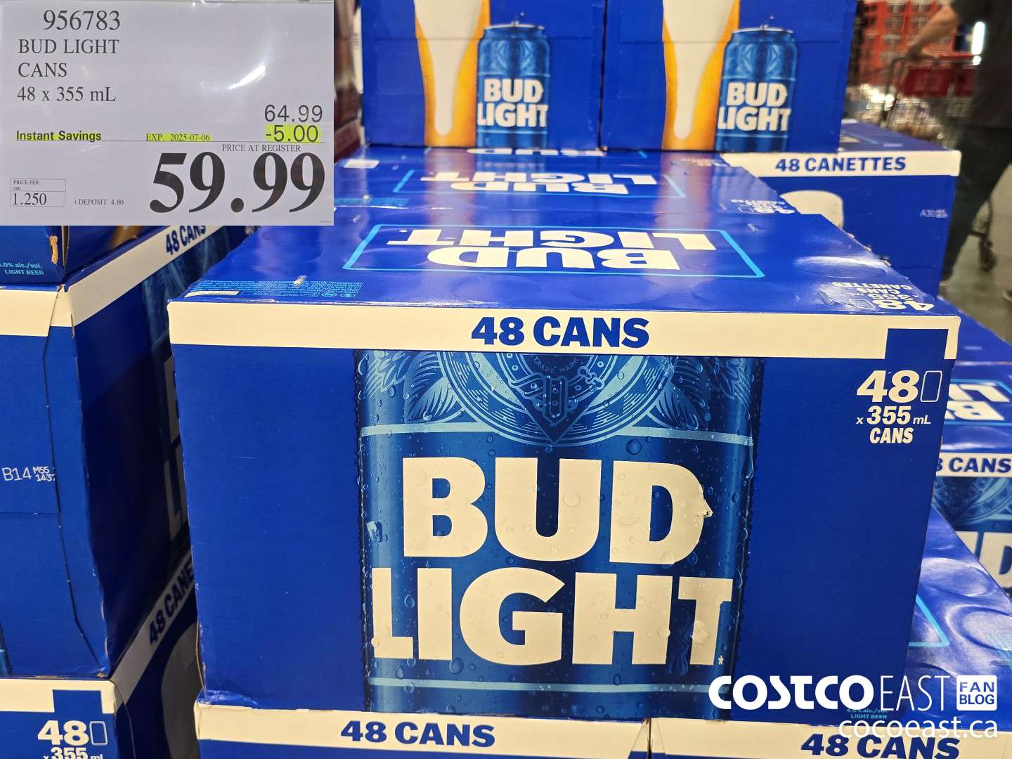 956783 BUD LIGHT CANS 48 x 355 mL ($5.00 INSTANT SAVINGS EXPIRES ON 2025-07-06) $59.99