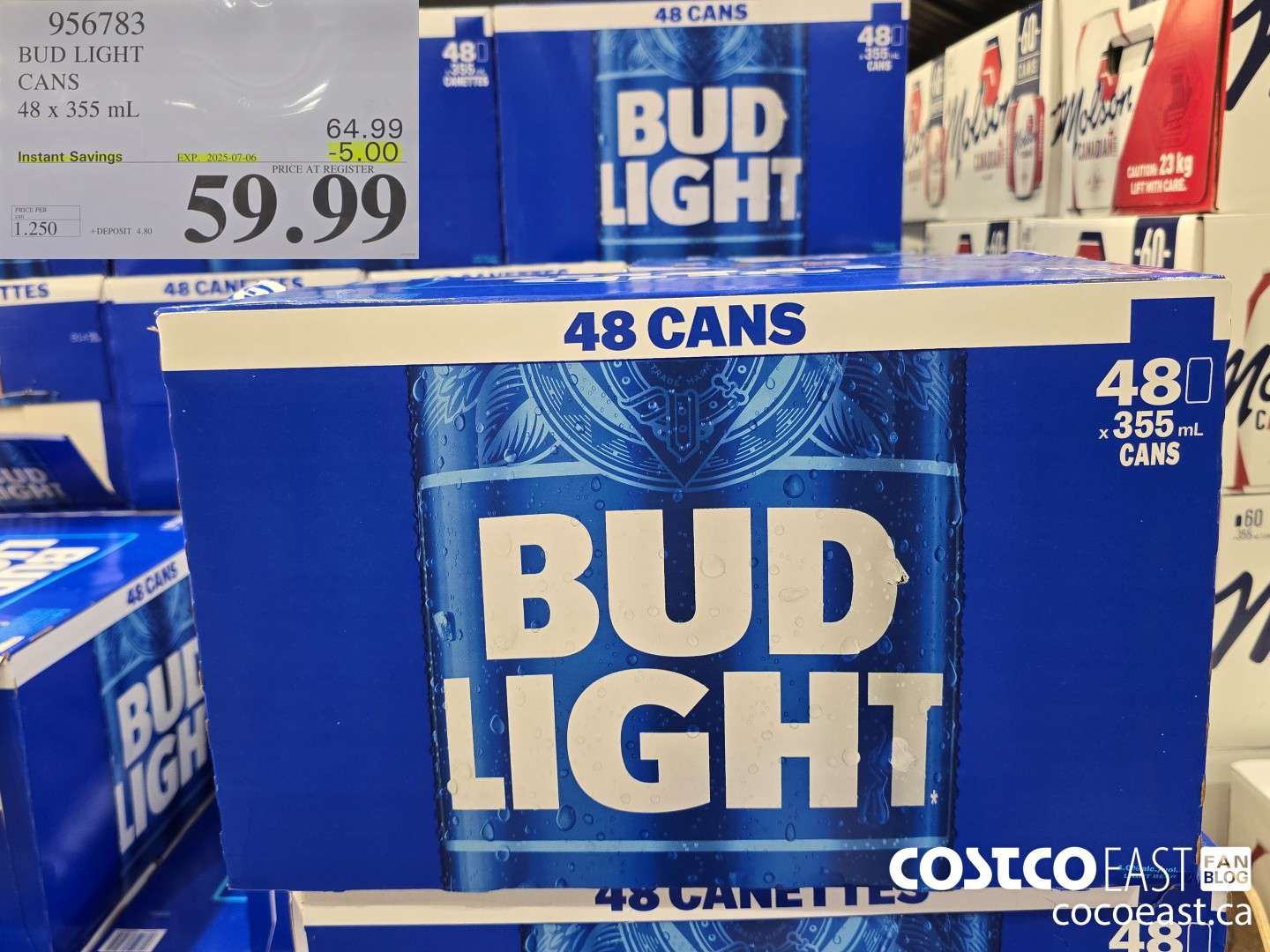 956783 BUD LIGHT CANS 48 x 355 mL ($5.00 INSTANT SAVINGS EXPIRES ON 2025-07-06) $59.99
