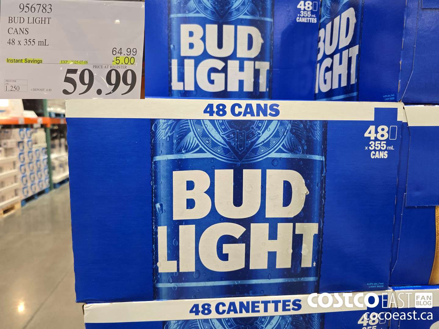 956783 BUD LIGHT CANS 48 x 355 mL ($5.00 INSTANT SAVINGS EXPIRES ON 2025-07-06) $59.99