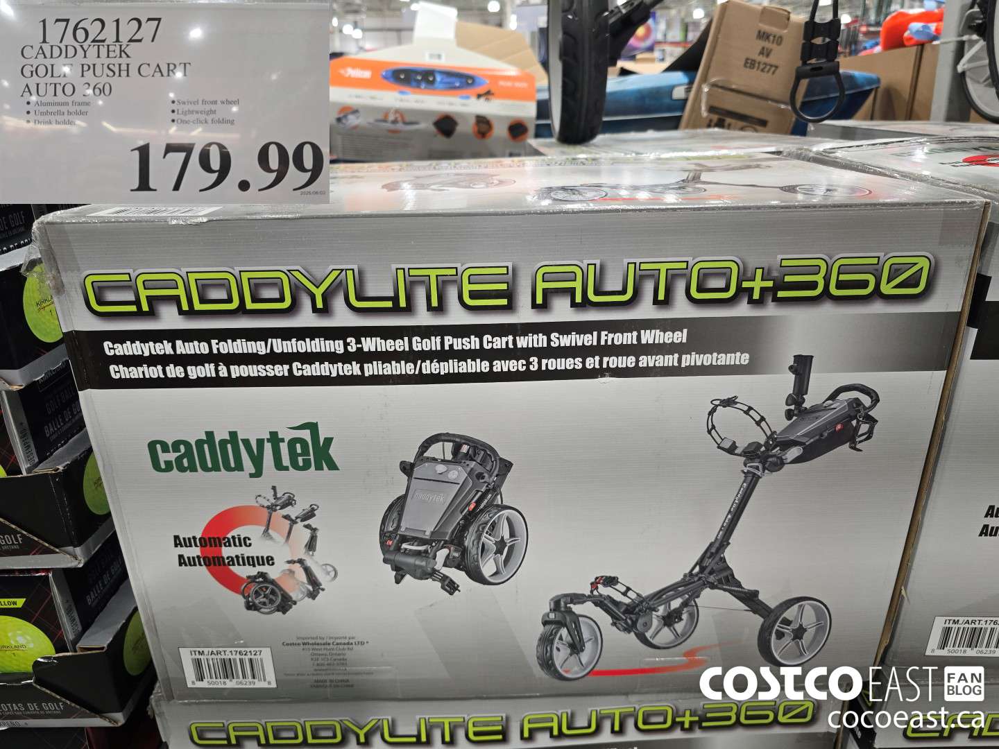 1762127 CADDYTEK GOLF PUSH CART AUTO 360 $179.99