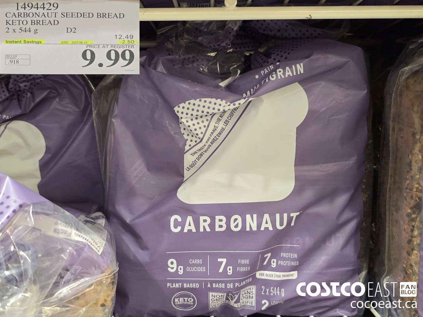 1494429 CARBONAUT SEEDED BREAD KETO BREAD 2 x 544G ($2.50 INSTANT SAVINGS EXPIRES ON 2025-06-15) $9.99