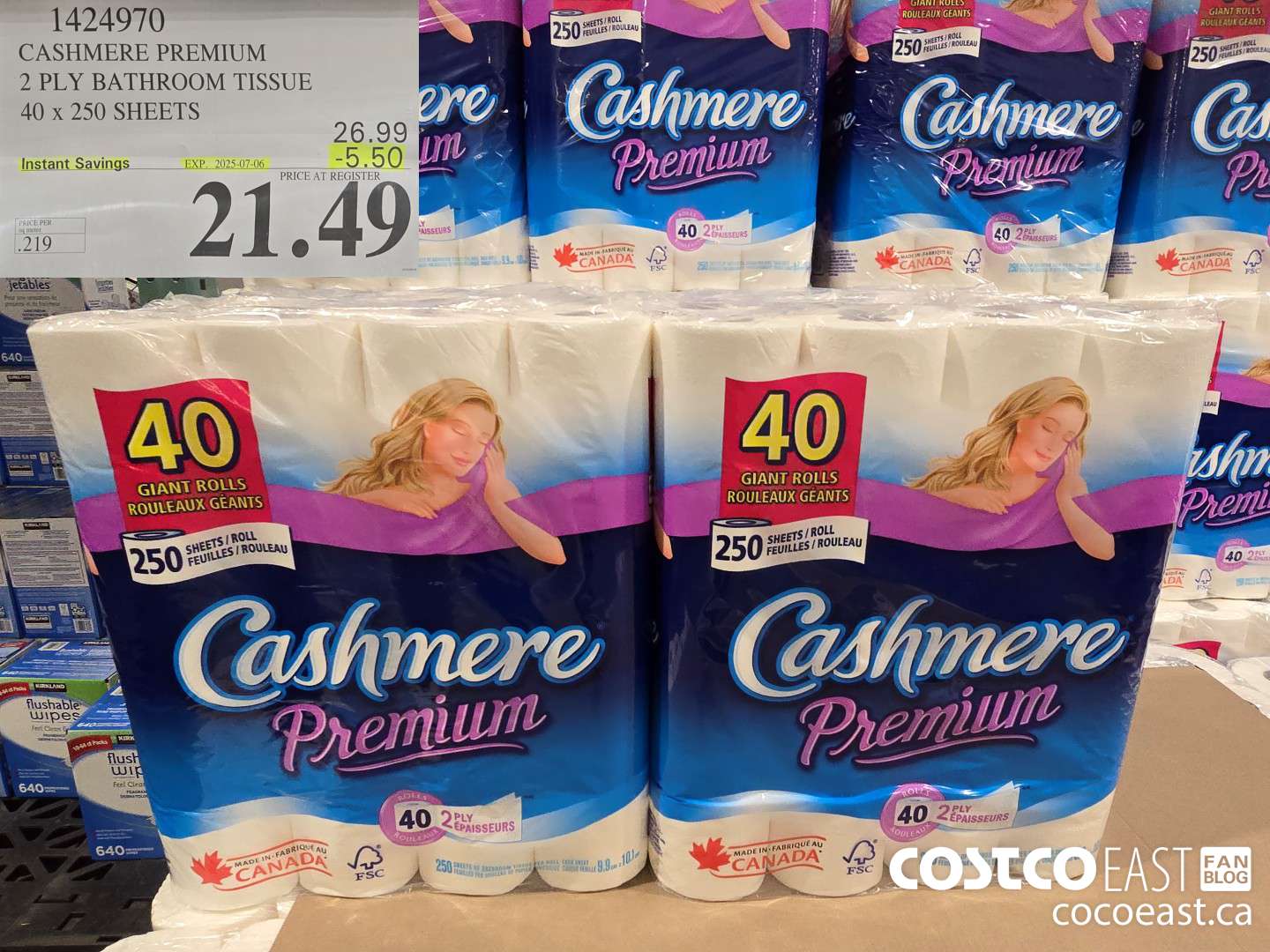 1424970 CASHMERE PREMIUM 2 PLY BATHROOM TISSUE 40 x 250 sheets ($5.50 INSTANT SAVINGS EXPIRES ON 2025-07-06) $21.49