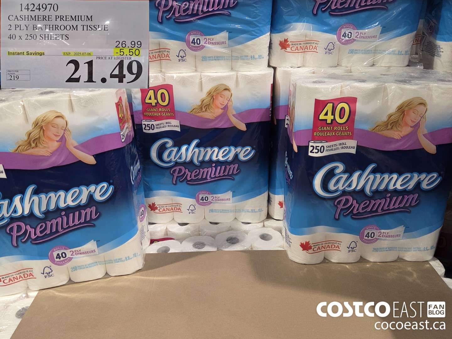 1424970 CASHMERE PREMIUM 2 PLY BATHROOM TISSUE 40 x 250 sheets ($5.50 INSTANT SAVINGS EXPIRES ON 2025-07-06) $21.49
