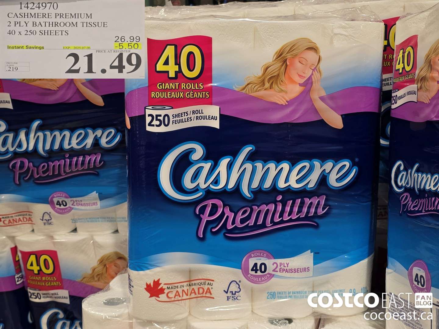 1424970 CASHMERE PREMIUM 2 PLY BATHROOM TISSUE 40 x 250 sheets ($5.50 INSTANT SAVINGS EXPIRES ON 2025-07-06) $21.49