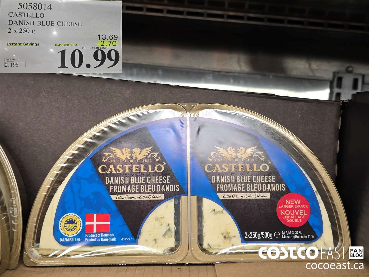 5058014 CASTELLO DANISH BLUE CHEESE 2 X 250G ($2.70 INSTANT SAVINGS EXPIRES ON 2025-07-06) $10.99