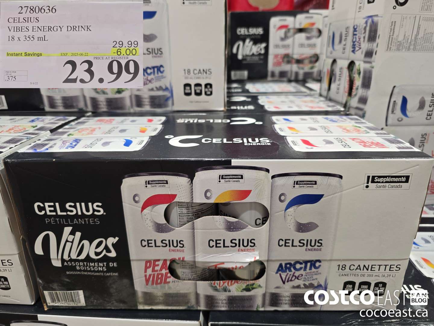 2780636 CELSIUS VIBES ENERGY DRINK 18 X 355 ML ($6.00 INSTANT SAVINGS EXPIRES ON 2025-06-22) $23.99