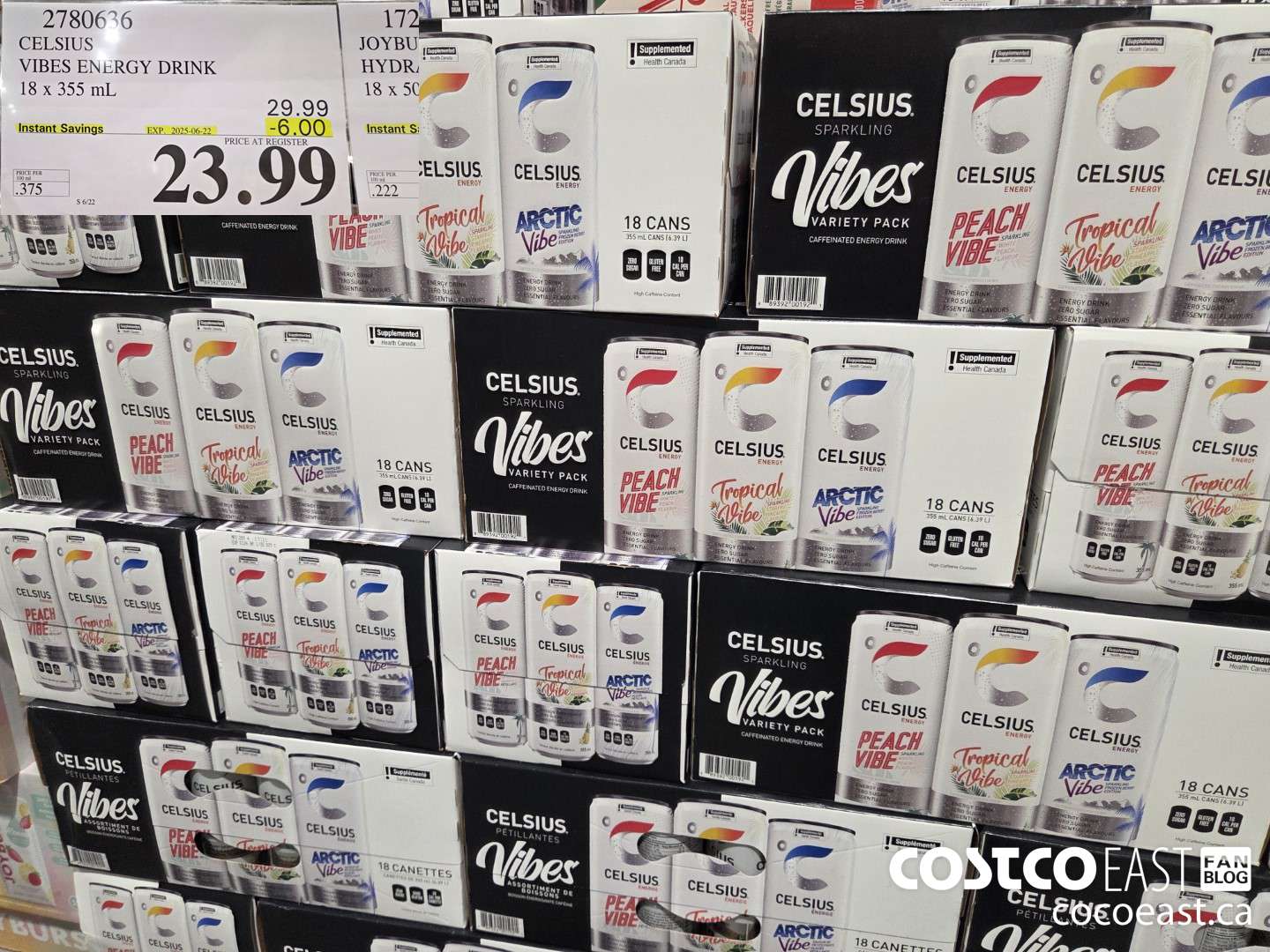 2780636 CELSIUS VIBES ENERGY DRINK 18 X 355 ML ($6.00 INSTANT SAVINGS EXPIRES ON 2025-06-22) $23.99
