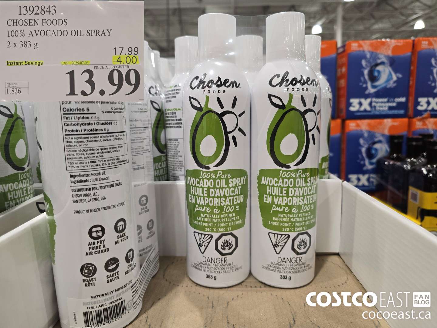 1392843 CHOSEN FOODS 100% AVOCADO OIL SPRAY 2 x 383 G ($4.00 INSTANT SAVINGS EXPIRES ON 2025-07-06) $13.99