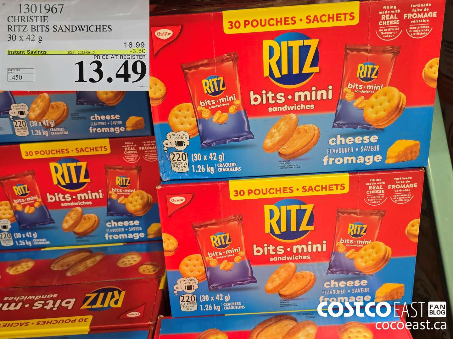 1301967 CHRISTIE RITZ BITS SANDWICHES 30 x 42 g ($3.50 INSTANT SAVINGS EXPIRES ON 2025-06-15) $13.49