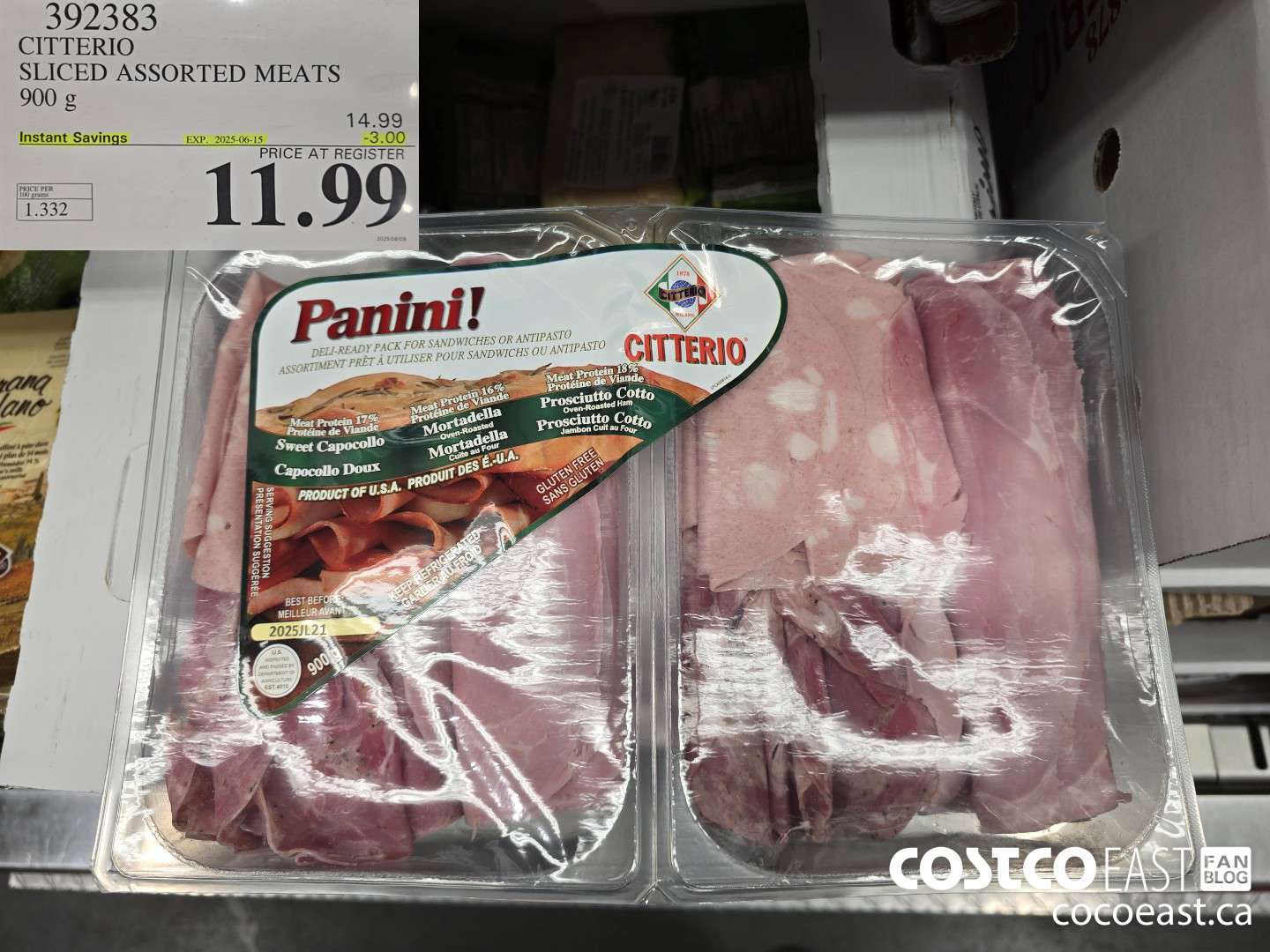 392383 CITTERIO SLICED ASSORTED MEATS 900 g  ($3.00 INSTANT SAVINGS EXPIRES ON 2025-06-15) $11.99