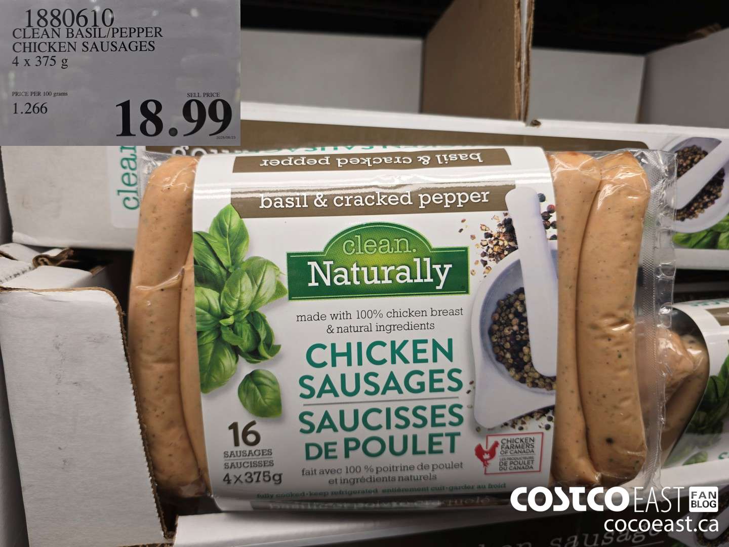 1880610 CLEAN BASIL/PEPPER CHICKEN SAUSAGES 4x 375 g $18.99