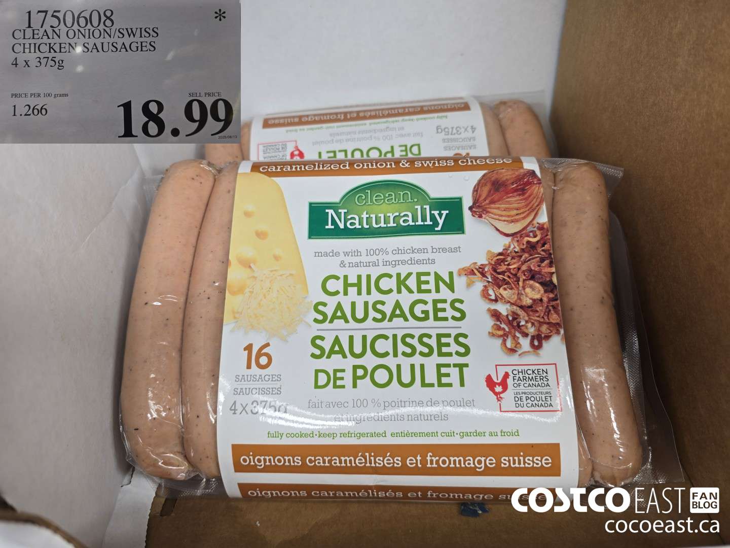 1750608 CLEAN ONION/SWISS CHICKEN SAUSAGES 4 X 375 G $18.99