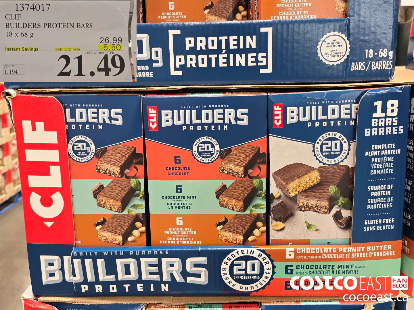 1374017 CLIF BUILDERS PROTEIN BARS 18 X 68 G ($5.50 INSTANT SAVINGS EXPIRES ON 2025-06-08) $21.49