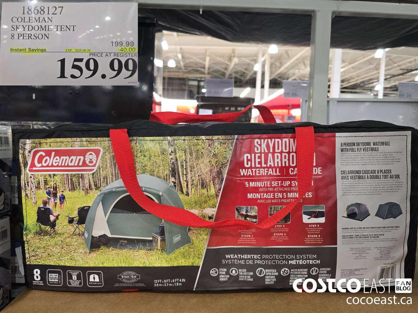 1868127 COLEMAN SKYDOME TENT 8 PERSON ($40.00 INSTANT SAVINGS EXPIRES ON 2025-06-29) $159.99