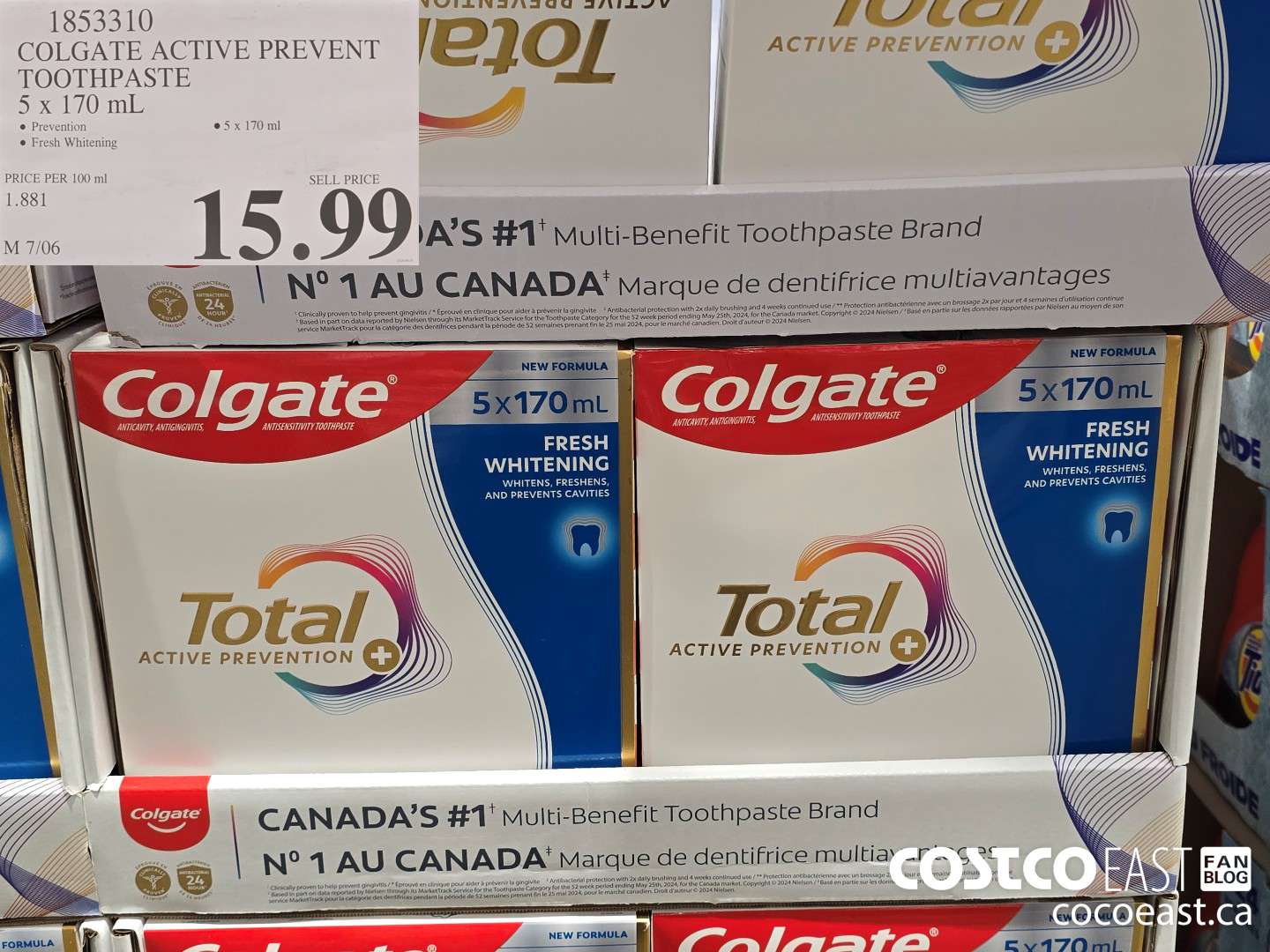 1853310 COLGATE ACTIVE PREVENT TOOTHPASTE 5 x 170 mL $15.99
