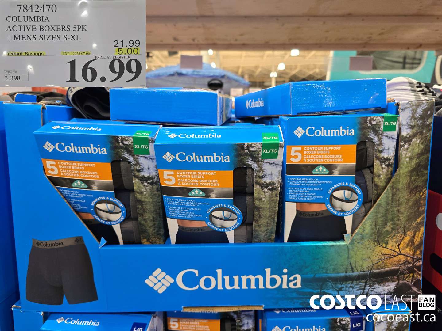 7842470 COLUMBIA ACTIVE BOXERS 5PK +MENS SIZES S-XL ($5.00 INSTANT SAVINGS EXPIRES ON 2025-07-06) $16.99