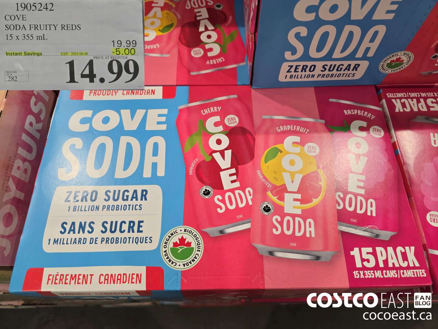 1905242 COVE SODA FRUITY REDS 15 X 355 ML ($5.00 INSTANT SAVINGS EXPIRES ON 2025-06-08) $14.99