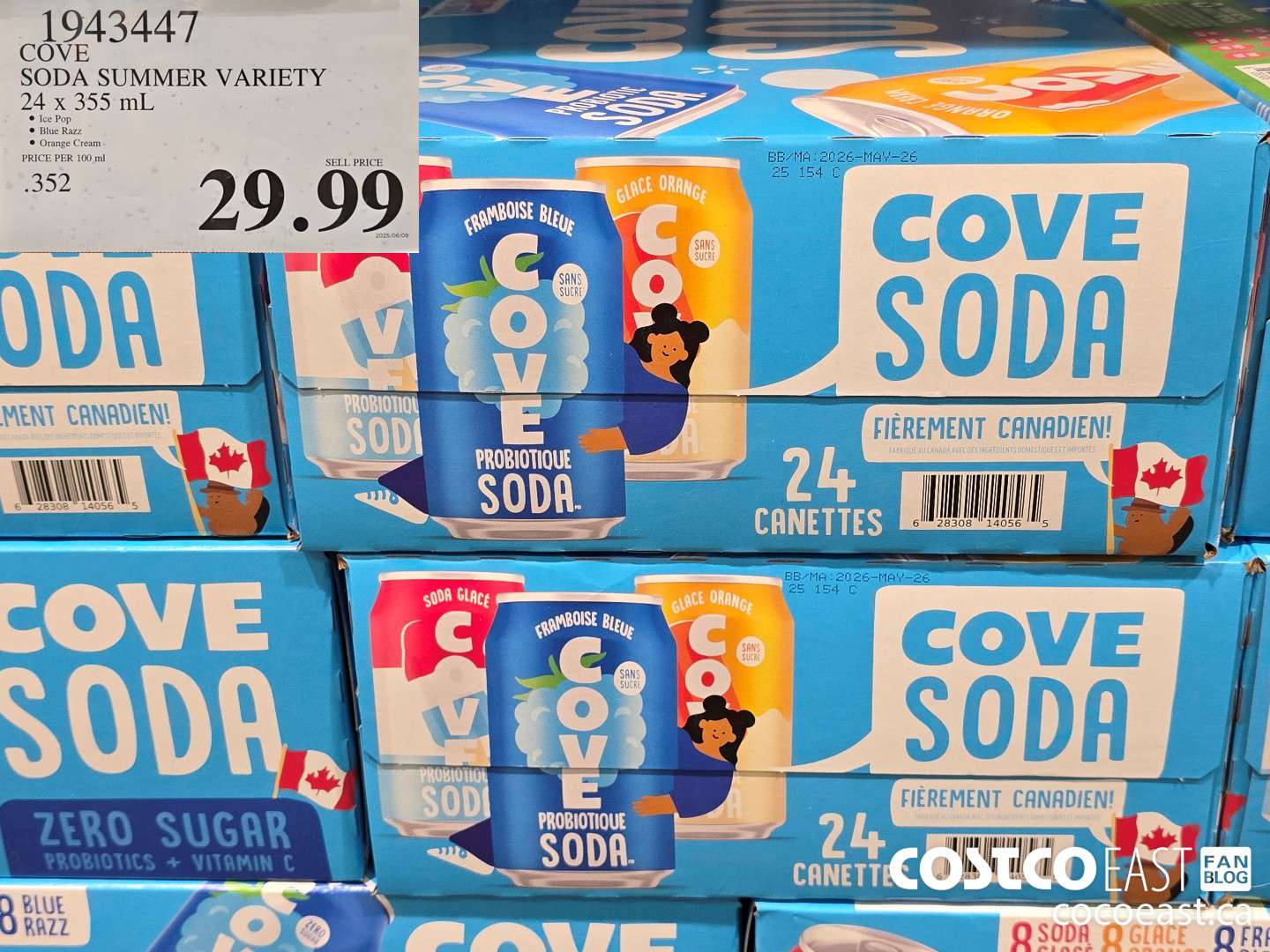 1943447 COVE SODA SUMMER VARIETY 24 x 355 mL $29.99