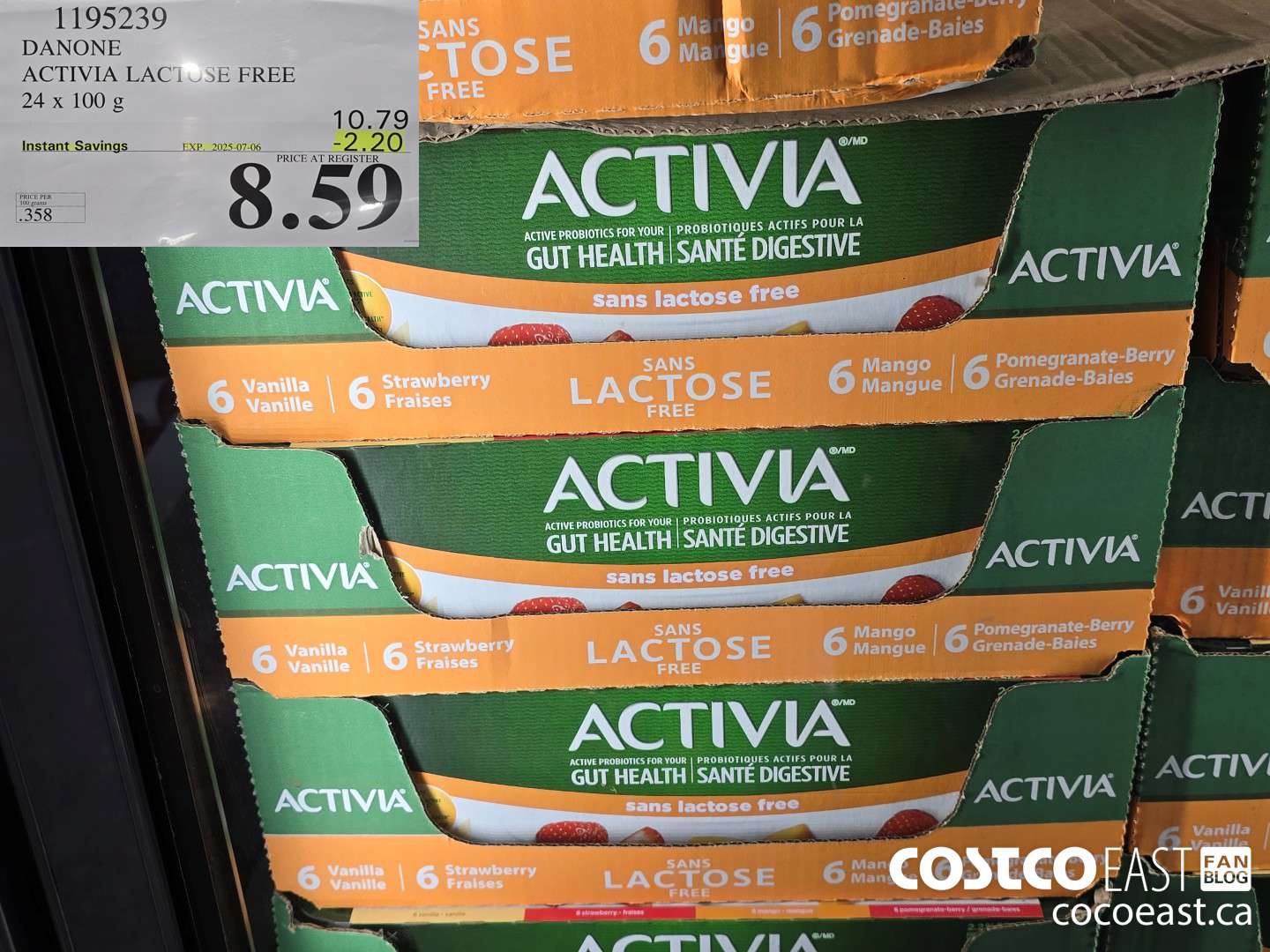 1195239 DANONE ACTIVIA LACTOSE FREE 24 x 100 g ($2.20 INSTANT SAVINGS EXPIRES ON 2025-07-06) $8.59
