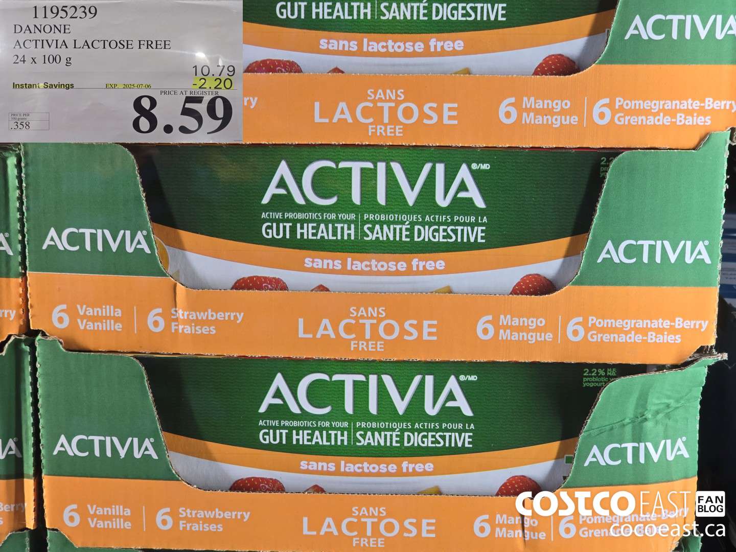 1195239 DANONE ACTIVIA LACTOSE FREE 24 x 100 g ($2.20 INSTANT SAVINGS EXPIRES ON 2025-07-06) $8.59