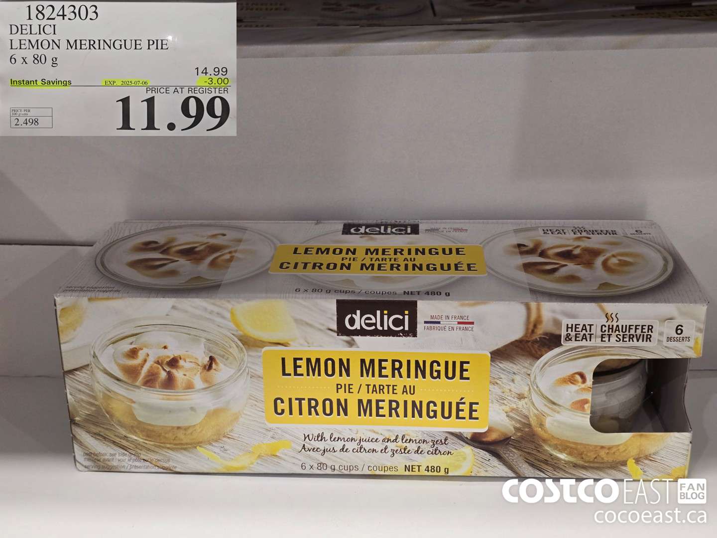 1824303 DELICI LEMON MERINQUE PIE 6 x 80 g ($3.00 INSTANT SAVINGS EXPIRES ON 2025-07-06) $11.99