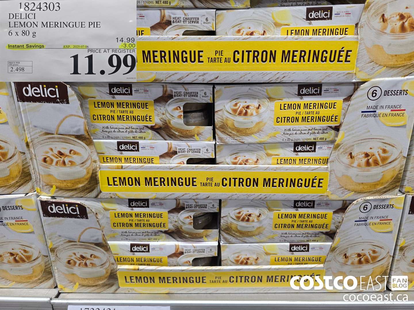 1824303 DELICI LEMON MERINQUE PIE 6 x 80 g ($3.00 INSTANT SAVINGS EXPIRES ON 2025-07-06) $11.99