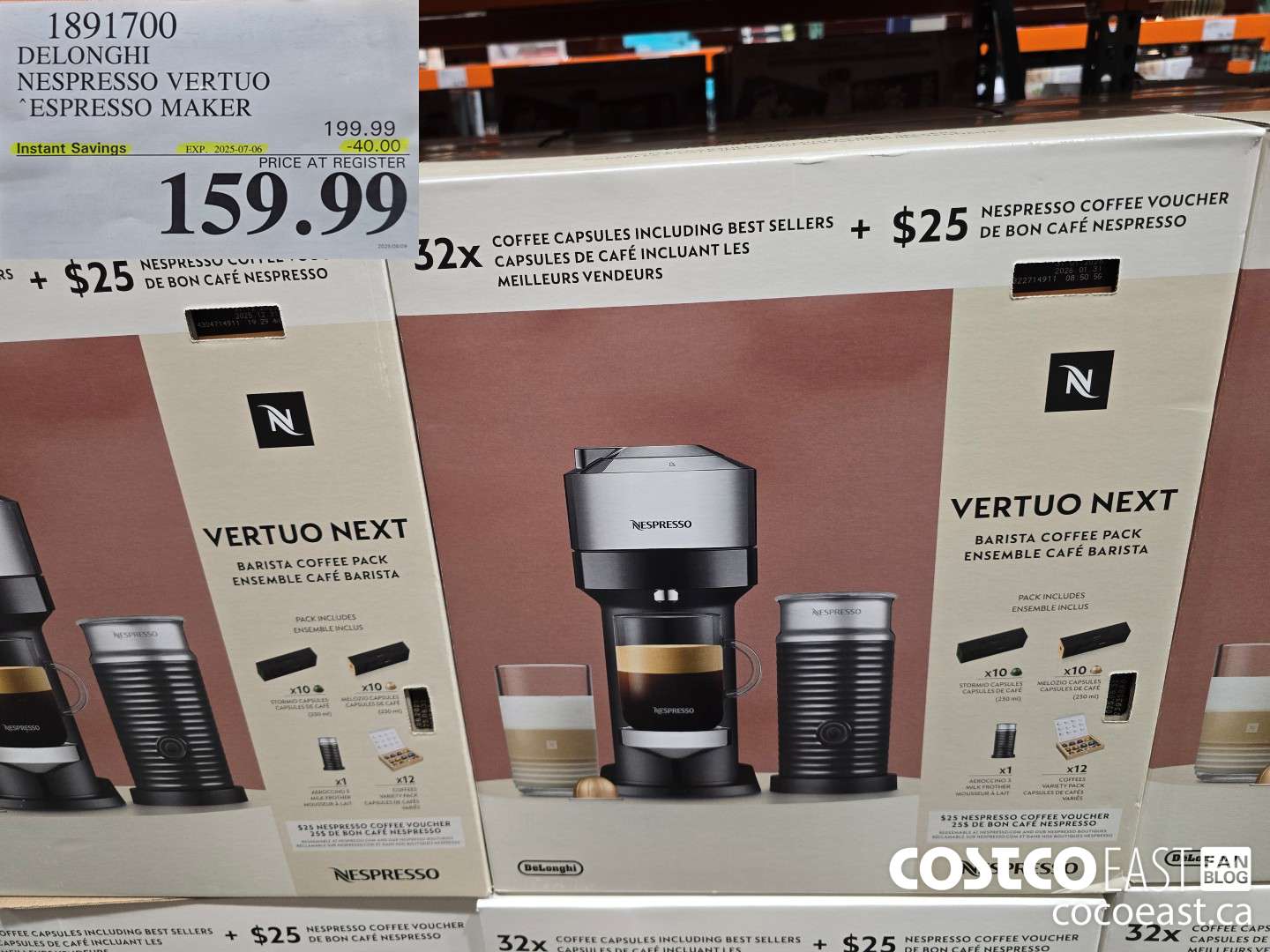 1891700 DELONGHI NESPRESSO VERTUO ESPRESSO MAKER ($40.00 INSTANT SAVINGS EXPIRES ON 2025-07-06) $159.99
