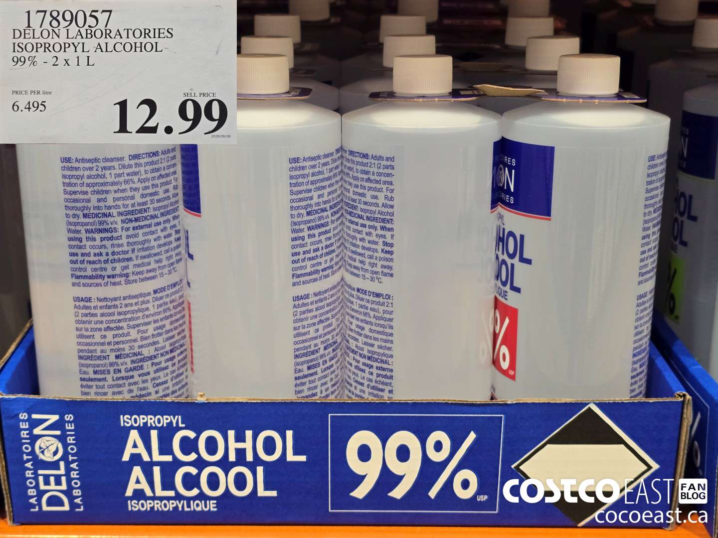 1789057 DELON LABORATORIES ISOPROPYL ALCOHOL 99% - 2 X 1L $12.99