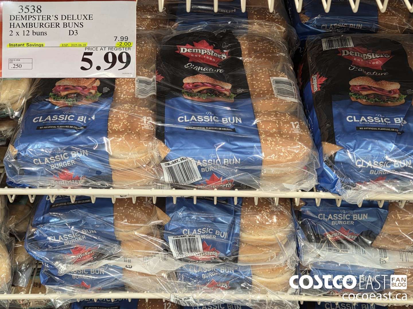 3538 DEMPSTER'S DELUXE HAMBURGER BUNS 2 X 12 BUNS ($2.00 INSTANT SAVINGS EXPIRES ON 2025-06-18) $5.99