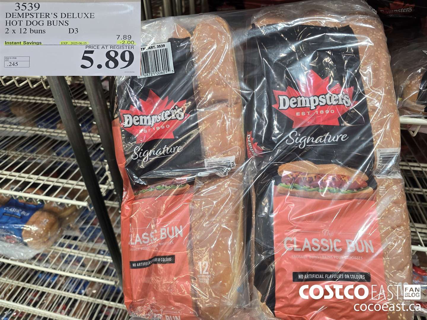 3539 DEMPSTER'S DELUXE HOT DOG BUNS 2 X 12 BUNS ($2.00 INSTANT SAVINGS EXPIRES ON 2025-06-15) $5.89