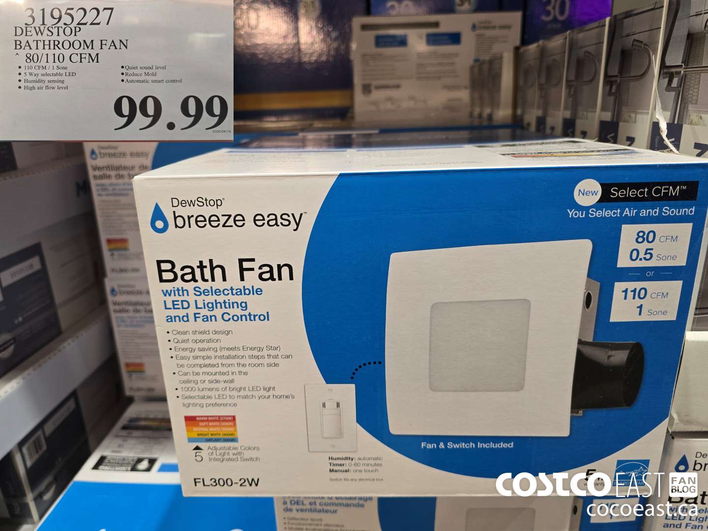 3195227 DEWSTOP BATHROOM FAN & SWITCH 80/110 CFM $99.99