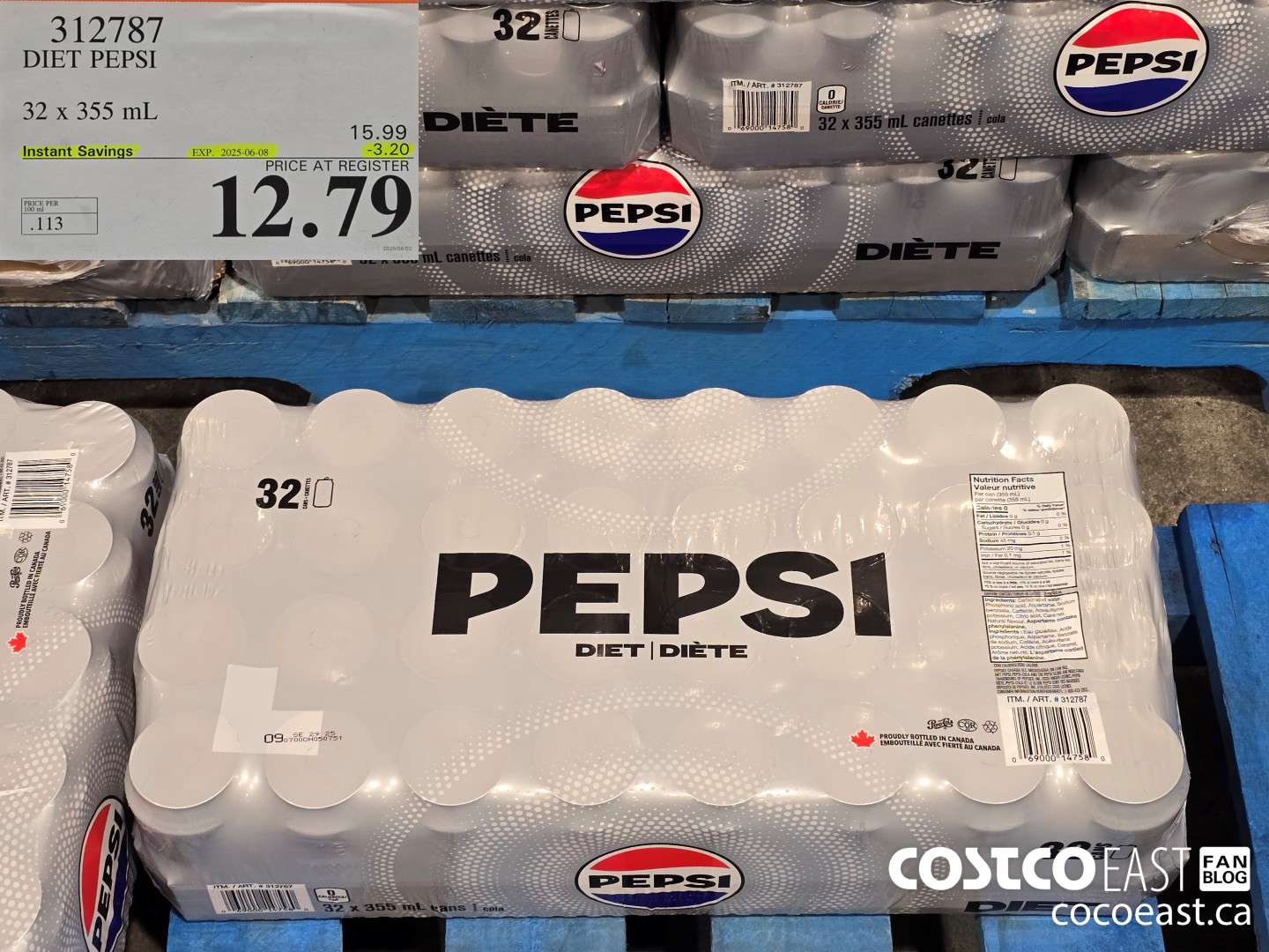 312787 DIET PEPSI 32 X 355 ML ($3.20 INSTANT SAVINGS EXPIRES ON 2025-06-08) $12.79