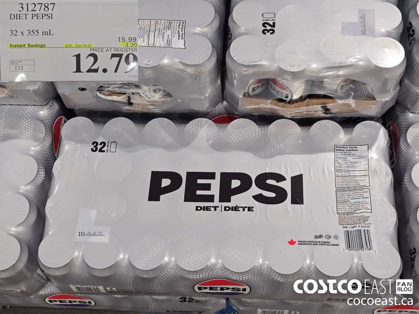 312787 DIET PEPSI 32 X 355 ML ($3.20 INSTANT SAVINGS EXPIRES ON 2025-06-29) $12.79
