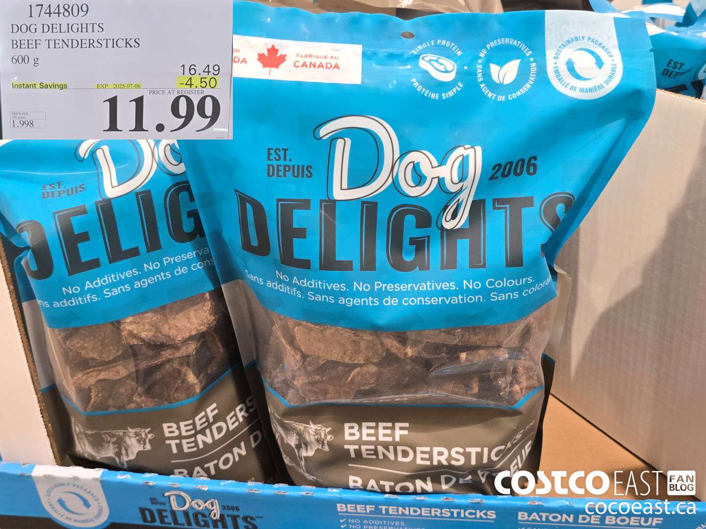 1744809 DOG DELIGHTS BEEF TENDERSTICKS 600 G ($4.50 INSTANT SAVINGS EXPIRES ON 2025-07-06) $11.99