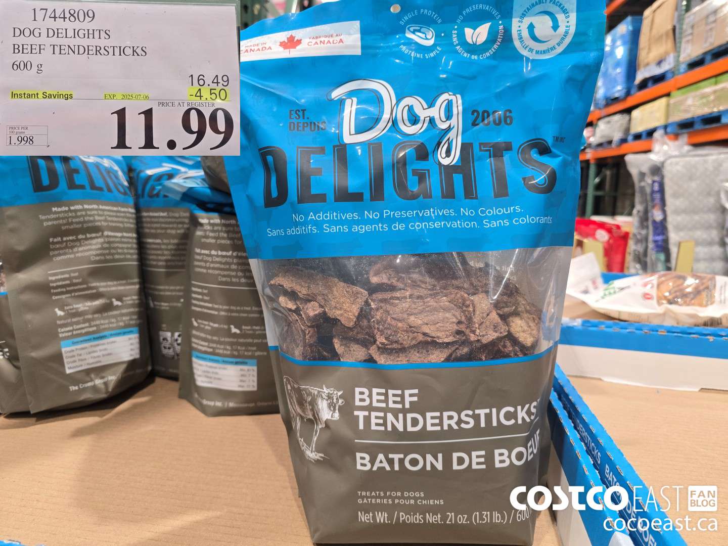 1744809 DOG DELIGHTS BEEF TENDERSTICKS 600 G ($4.50 INSTANT SAVINGS EXPIRES ON 2025-07-06) $11.99