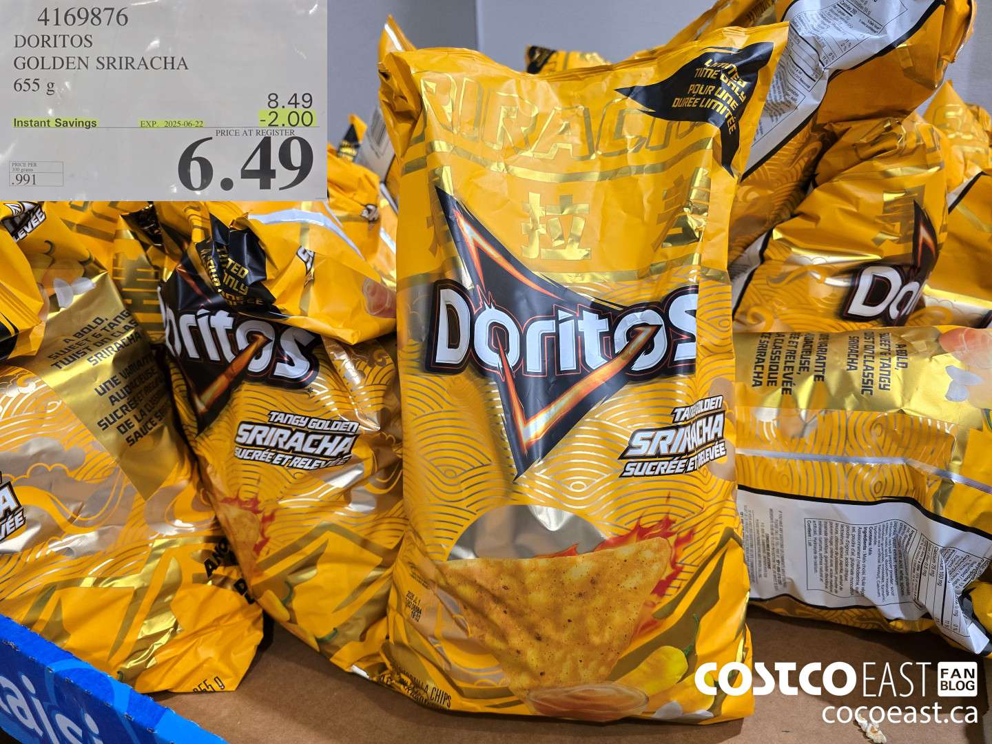 4169876 DORITOS GOLDEN SRIRACHA 655 g ($2.00 INSTANT SAVINGS EXPIRES ON 2025-06-22) $6.49