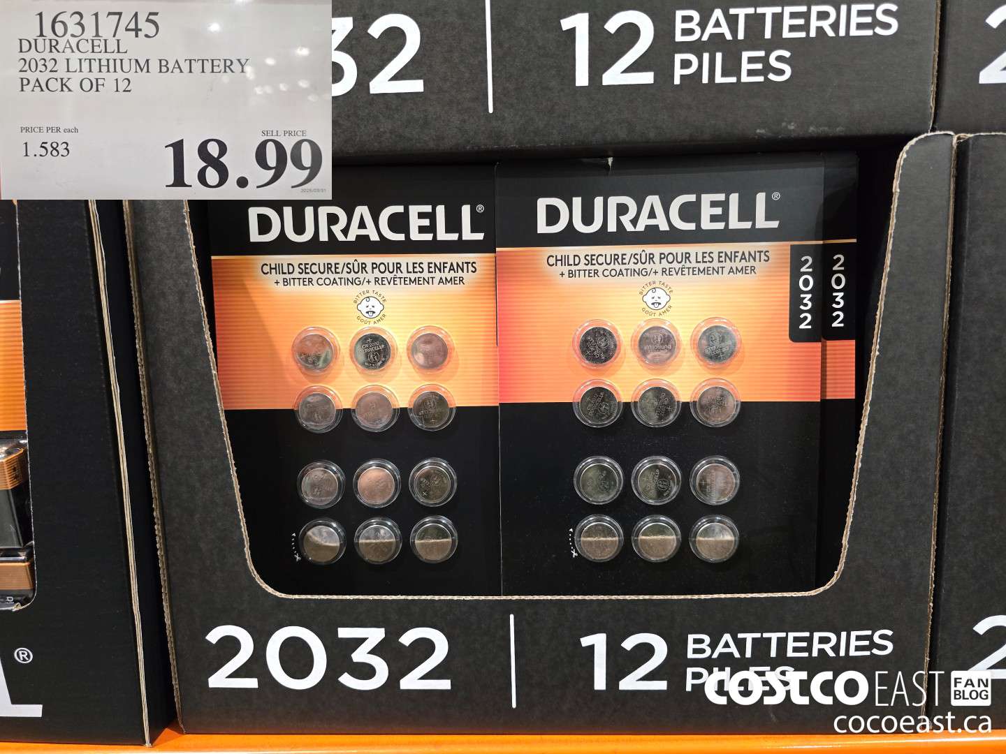 1631745 DURACELL 2032 LITHIUM BATTERY PACK OF 12 $18.99