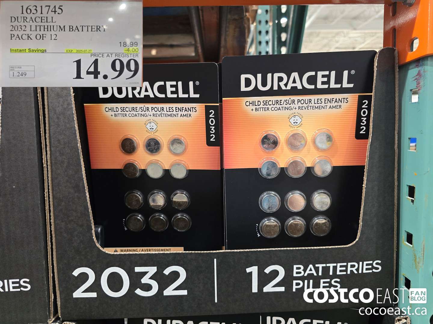 1631745 DURACELL 2032 LITHIUM BATTERY PACK OF 12 ($4.00 INSTANT SAVINGS EXPIRES ON 2025-07-27) $14.99