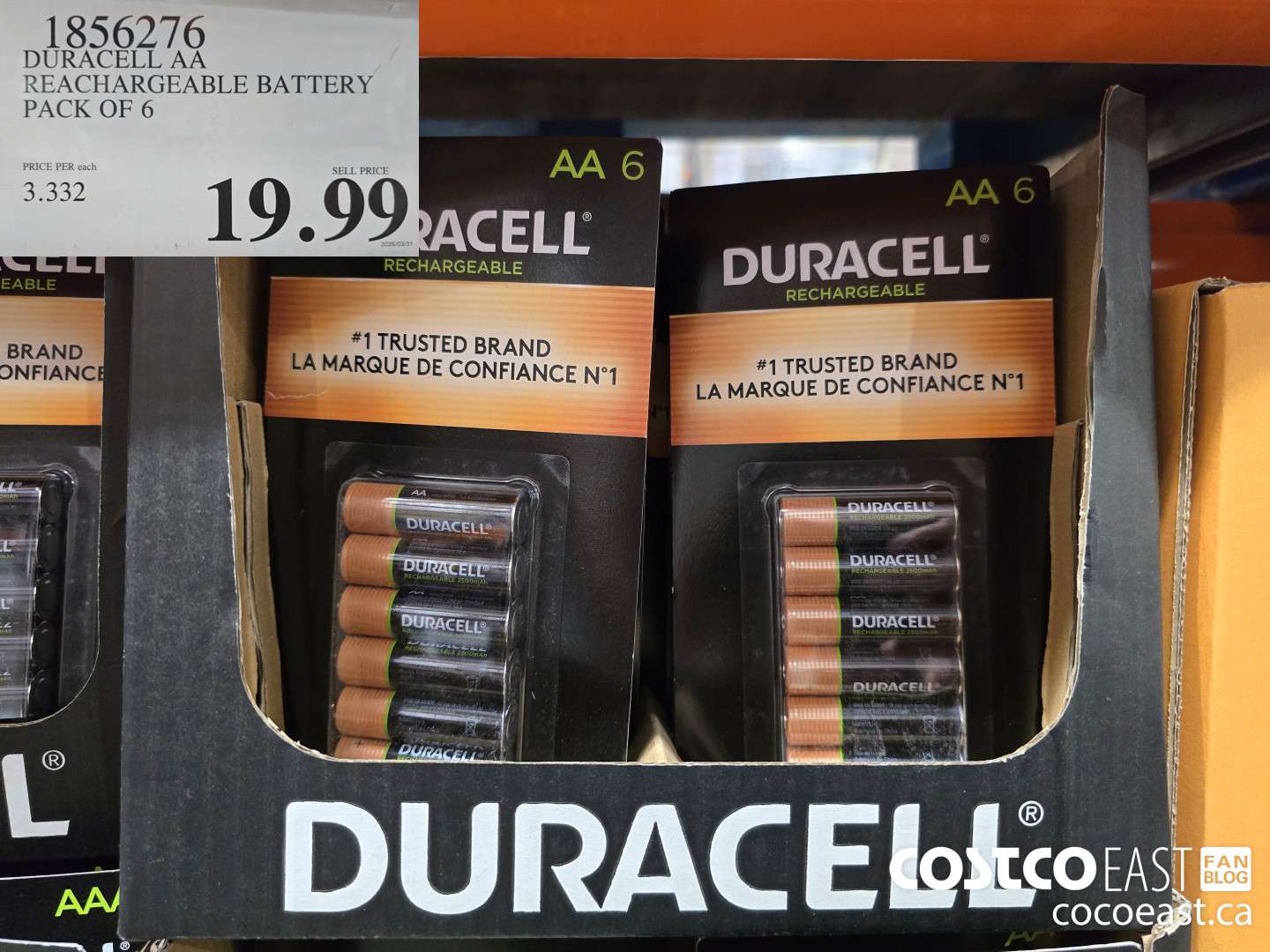 1856276 DURACELL AA RECHARGEABLE BATTERY PACK OF 6 $19.99