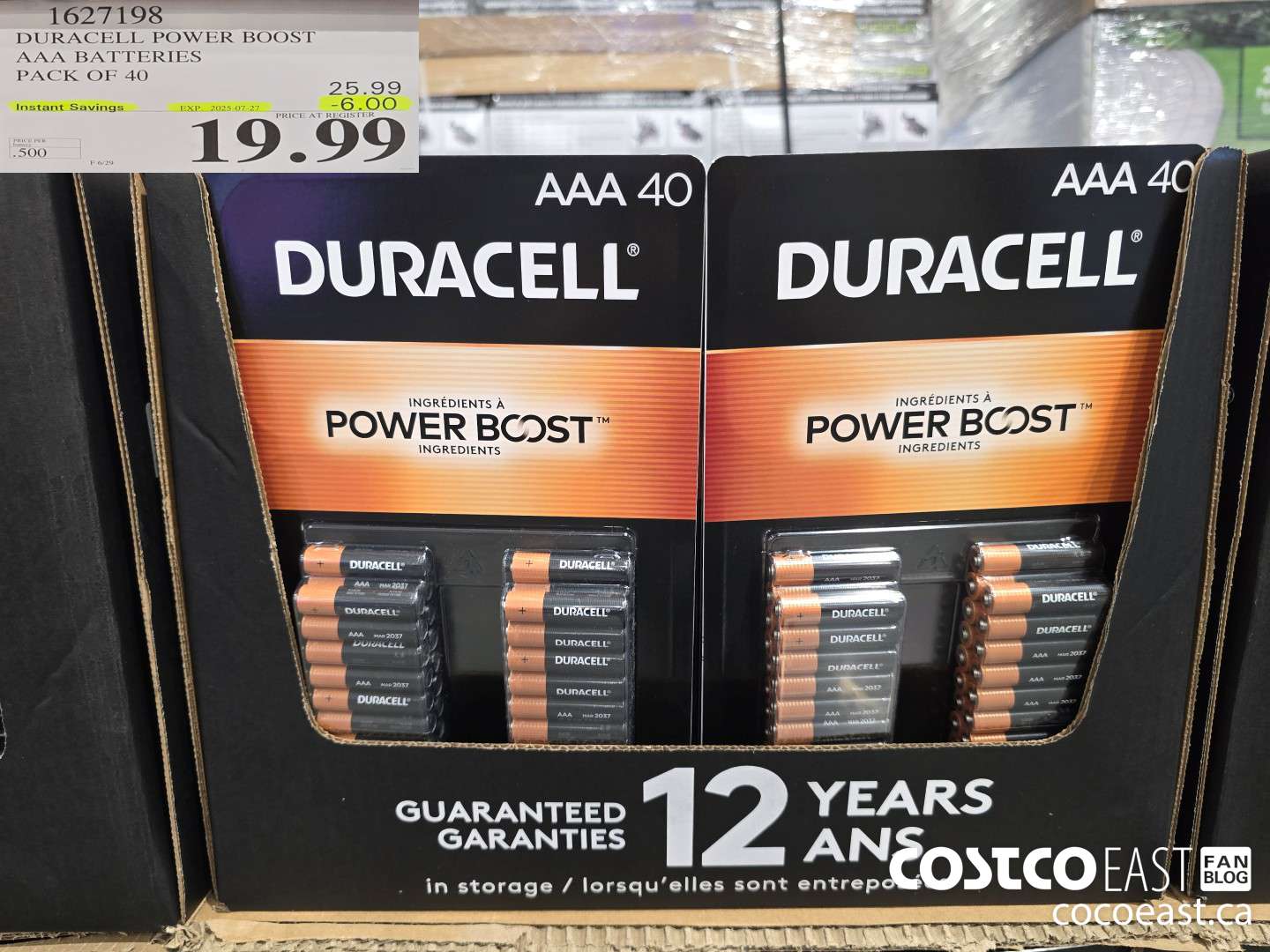 1627198 DURACELL POWER BOOST AAA BATTERIES PACK OF 40 ($6.00 INSTANT SAVINGS EXPIRES ON 2025-07-27) $19.99