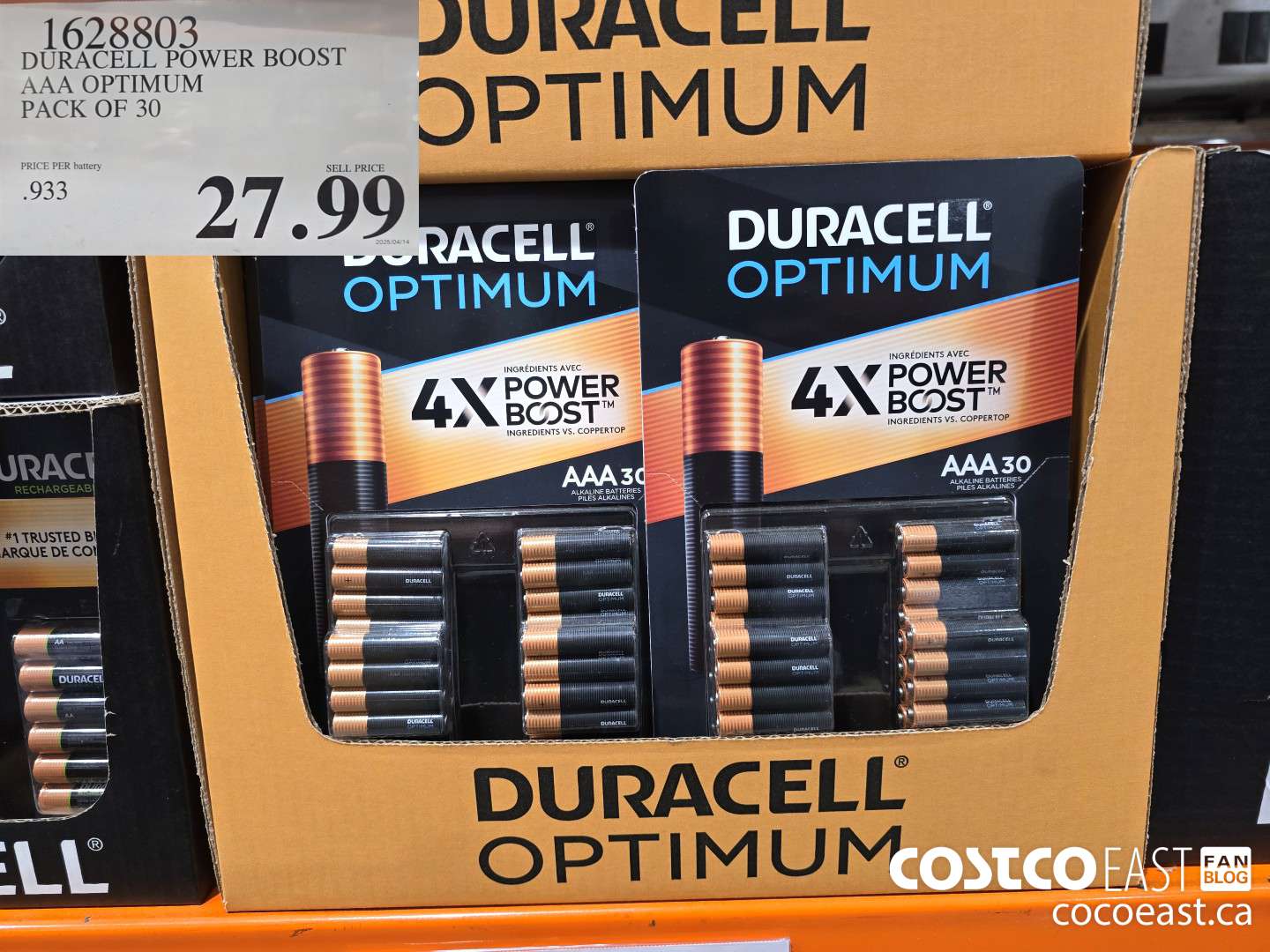 1628803 DURACELL POWER BOOST AAA OPTIMUM PACK OF 30 $27.99