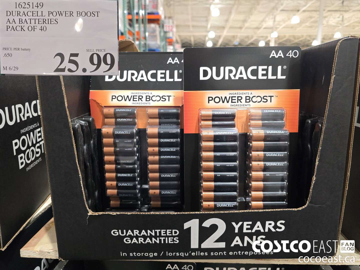1625149 DURACELL POWER BOOST AA BATTERIES PACK OF 40 $25.99