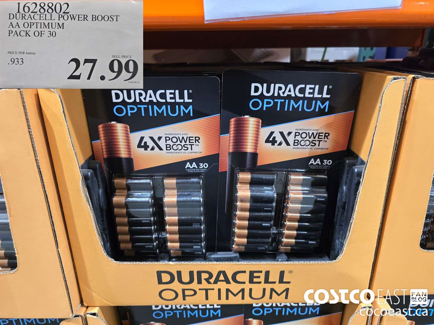 1628802 DURACELL POWER BOOST AA OPTIMUM PACK OF 30 $27.99