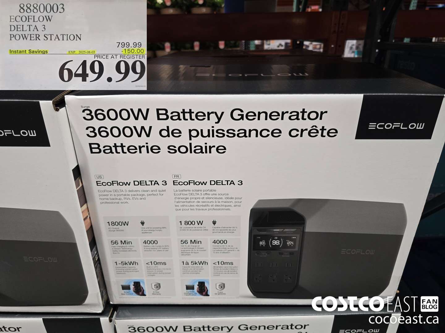 8880003 ECOFLOW DELTA 3 POWER STATION ($150.00 INSTANT SAVINGS EXPIRES ON 2025-08-03) $649.99